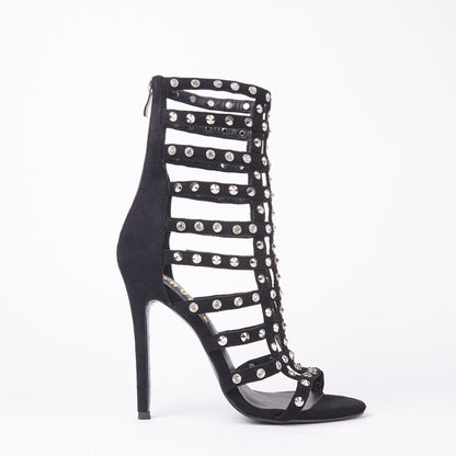 Tammy Stud Caged Heeled Sandals With Diamante Detail