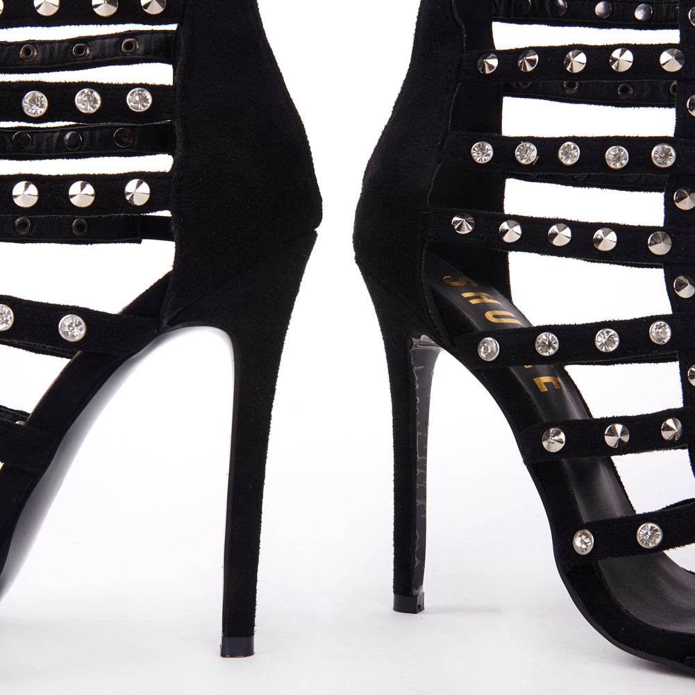 Tammy Stud Caged Heeled Sandals With Diamante Detail