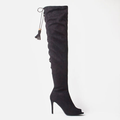 Clemont Faux Suede Corset Tie Up Thigh High Boots
