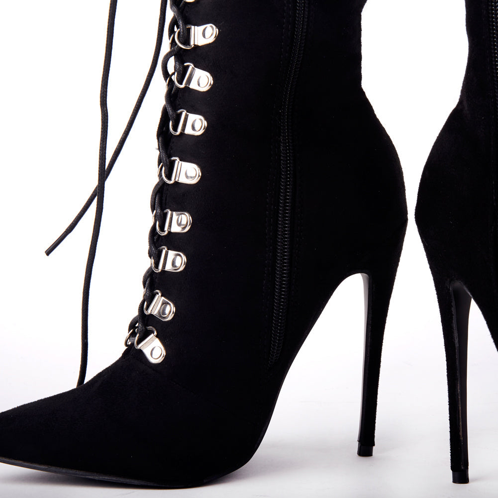 Vicky Pointed Lace Up Stiletto Heeled Boots