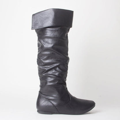 Faux Leather Flat Slouch Knee Boots