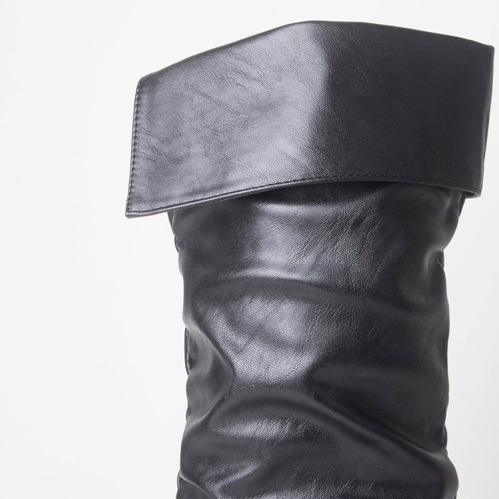 Faux Leather Flat Slouch Knee Boots