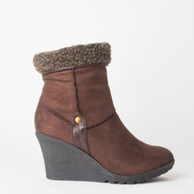 Load image into Gallery viewer, Dominique Brown Fur Wedge Ankle Boots
