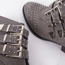 Load image into Gallery viewer, Kelly Grey Studded Ankle Boots With Buckles
