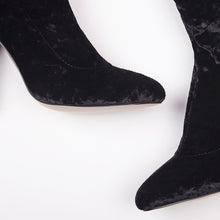 Load image into Gallery viewer, Kim Black Knee High Velvet Block Heel Boots
