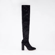 Load image into Gallery viewer, Kim Black Knee High Velvet Block Heel Boots
