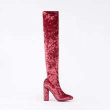 Load image into Gallery viewer, Kim Burgundy Knee High Velvet Block Heel Boots

