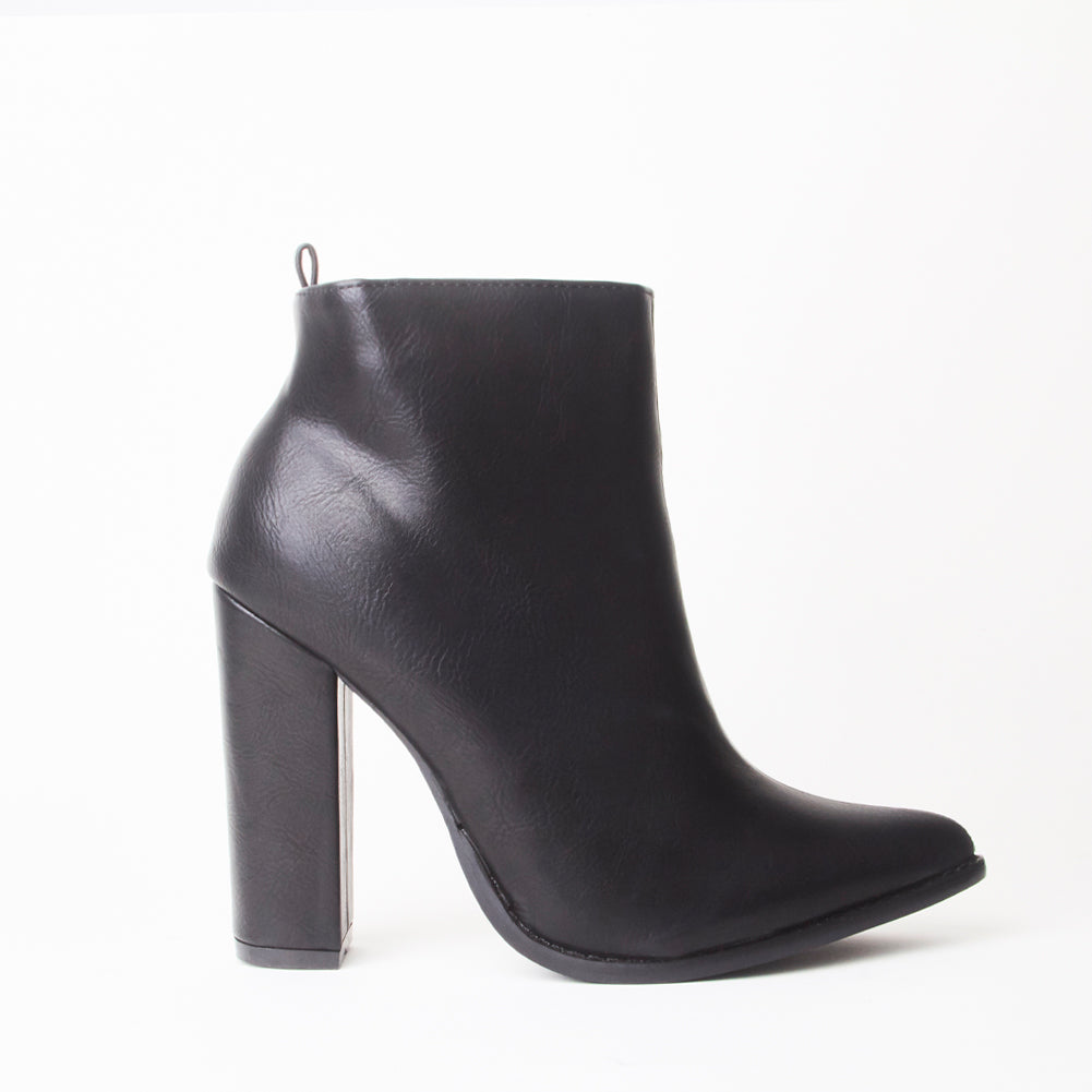 Mabel Black Pointed Heeled Ankle Boots