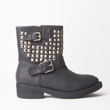 Load image into Gallery viewer, Matilda Studded Flat Biker Boots
