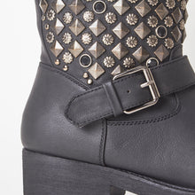 Load image into Gallery viewer, Taylor Black Flat Boots with Studded Detail
