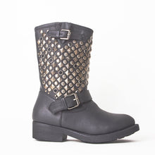 Load image into Gallery viewer, Taylor Black Flat Boots with Studded Detail
