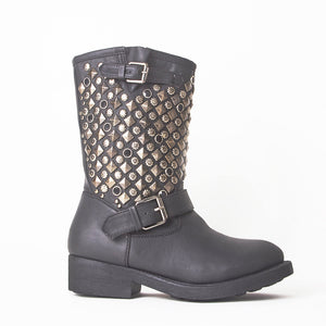 Taylor Black Flat Boots with Studded Detail