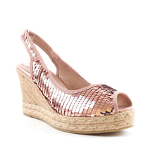 Load image into Gallery viewer, Slingback Espadrille Wedge Sandals In Rose Gold
